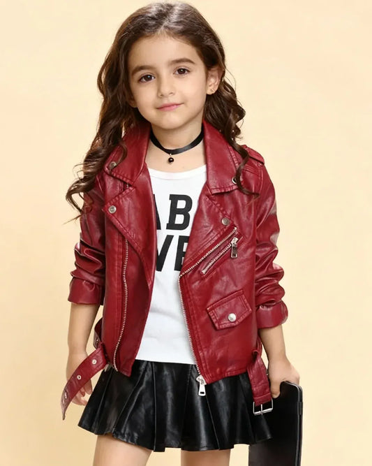 Trendy Kids Apparel Kids Clothing Girls Belted PU Jacket