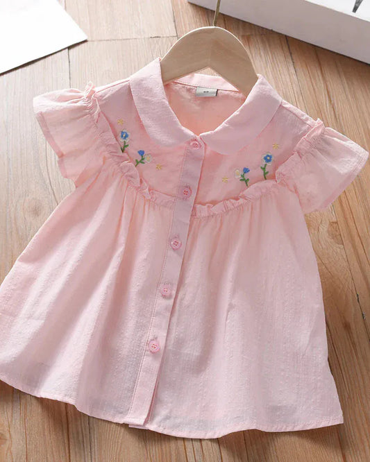 Trendy Kids Apparel Kids Clothing Girls' Blouse Embroidered Cotton Shirt