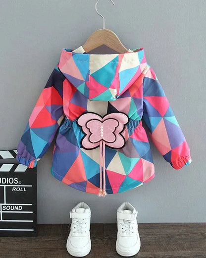 Trendy Kids Apparel Kids Clothing Girls Cartoon Print Hooded Zipper Windbreaker