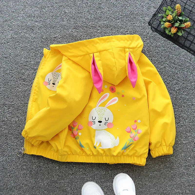 Trendy Kids Apparel Kids Clothing Girls Cartoon Print Hooded Zipper Windbreaker