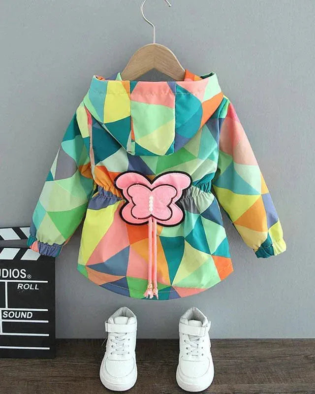 Trendy Kids Apparel Kids Clothing Girls Cartoon Print Hooded Zipper Windbreaker