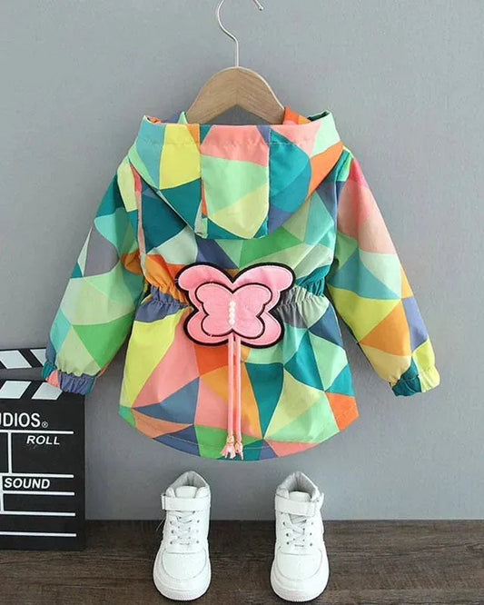 Trendy Kids Apparel Kids Clothing Girls Cartoon Print Hooded Zipper Windbreaker