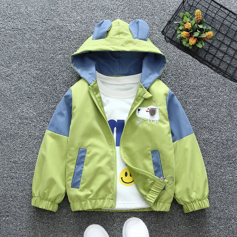 Trendy Kids Apparel Kids Clothing Girls Cartoon Print Hooded Zipper Windbreaker