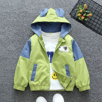 Trendy Kids Apparel Kids Clothing Girls Cartoon Print Hooded Zipper Windbreaker