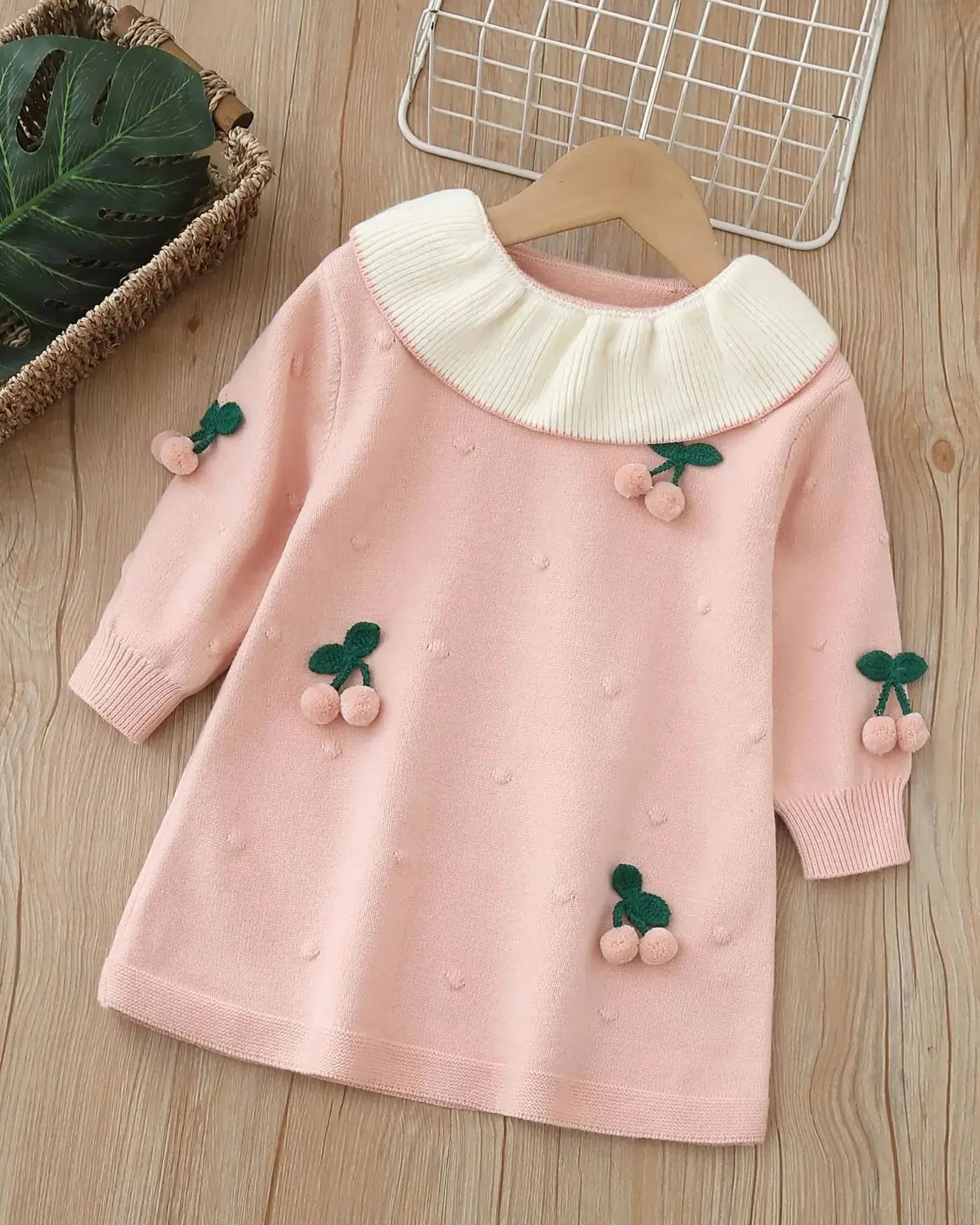 Trendy Kids Apparel Kids Clothing Girls Cherry Embellished Lapel Dress