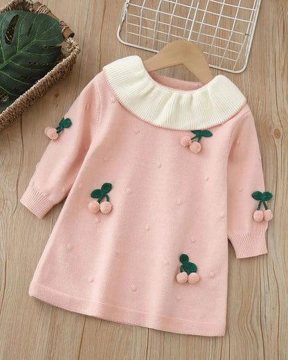 Trendy Kids Apparel Kids Clothing Girls Cherry Embellished Lapel Dress