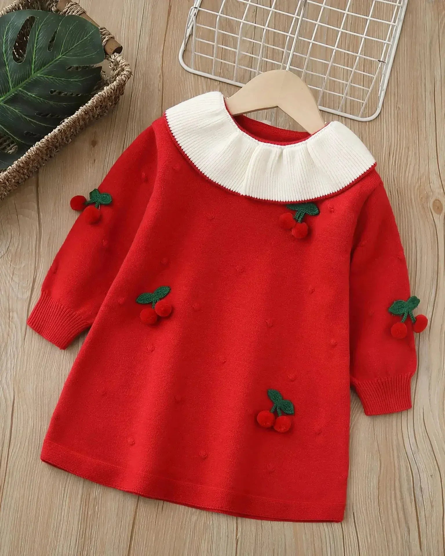 Trendy Kids Apparel Kids Clothing Girls Cherry Embellished Lapel Dress