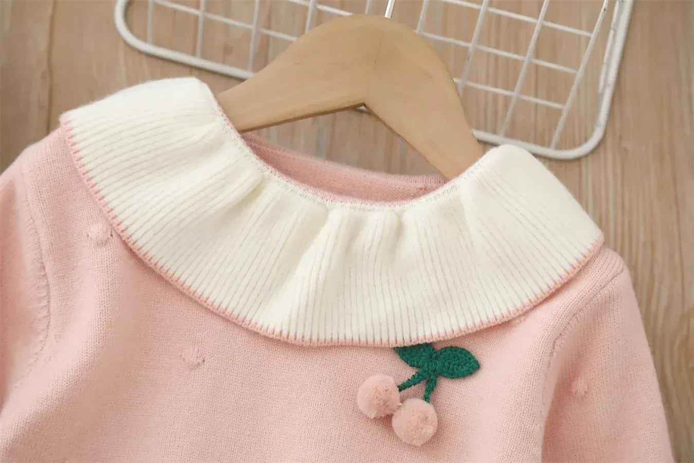 Trendy Kids Apparel Kids Clothing Girls Cherry Embellished Lapel Dress