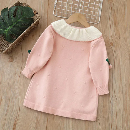 Trendy Kids Apparel Kids Clothing Girls Cherry Embellished Lapel Dress