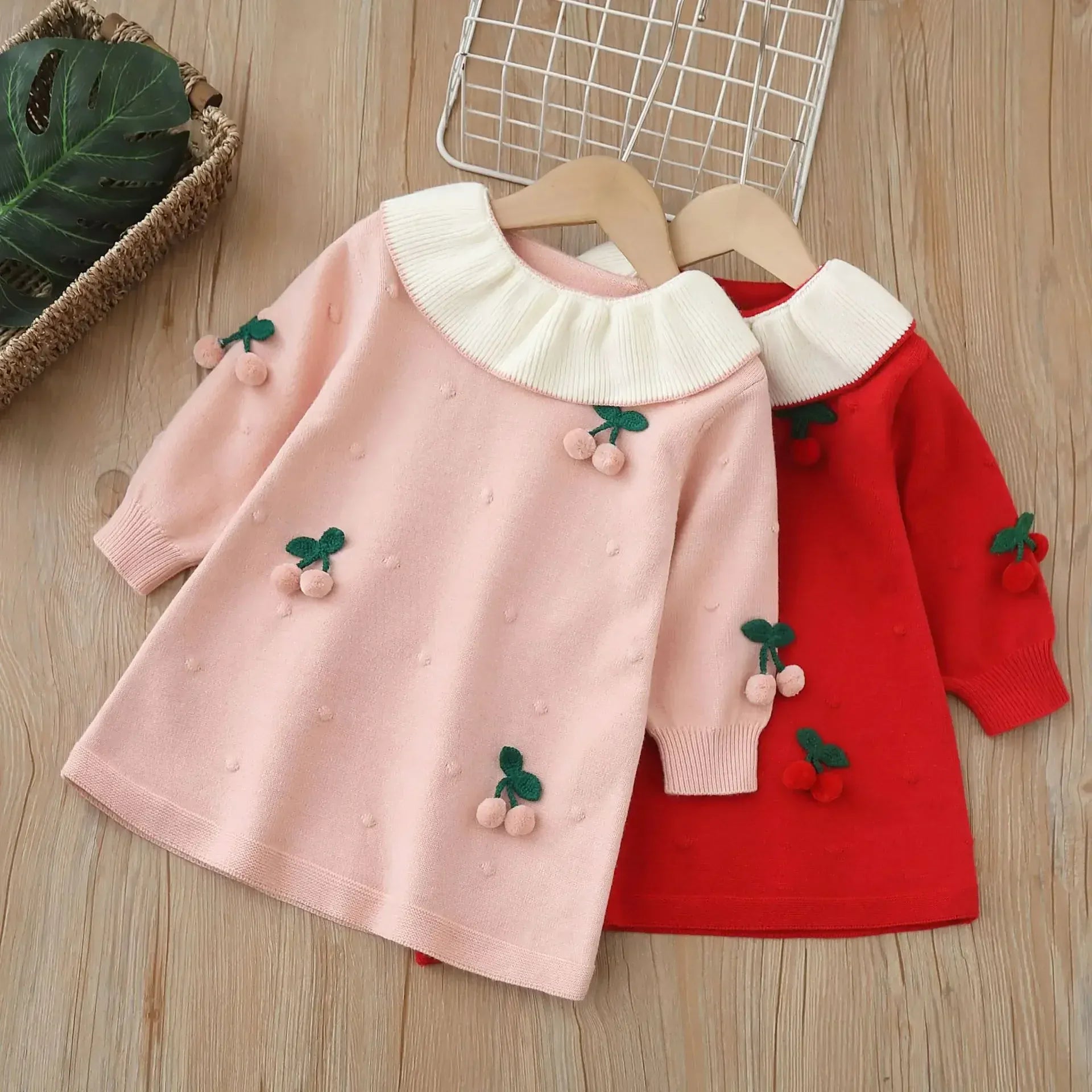 Trendy Kids Apparel Kids Clothing Girls Cherry Embellished Lapel Dress