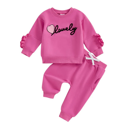 Trendy Kids Apparel Kids Clothing Girls' Cotton Letter Print Sweatshirt & Jogger Set