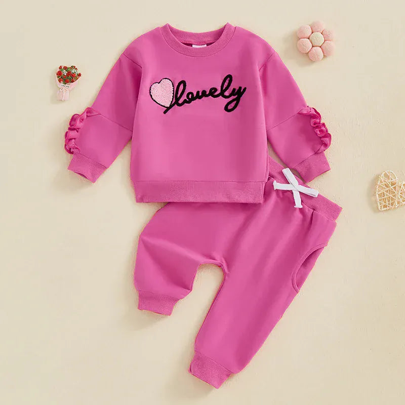 Trendy Kids Apparel Kids Clothing Girls' Cotton Letter Print Sweatshirt & Jogger Set