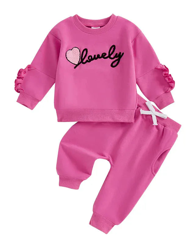 Trendy Kids Apparel Kids Clothing Girls' Cotton Letter Print Sweatshirt & Jogger Set