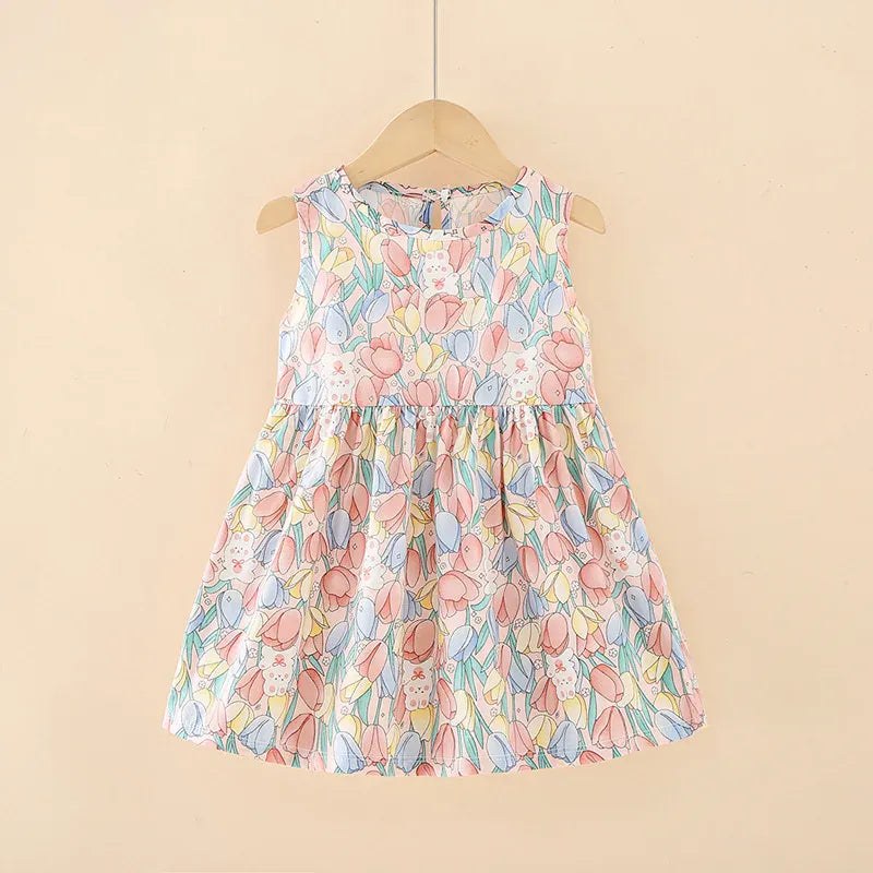 Trendy Kids Apparel Kids Clothing Girls' Cotton Summer Sleeveless Flower Dress