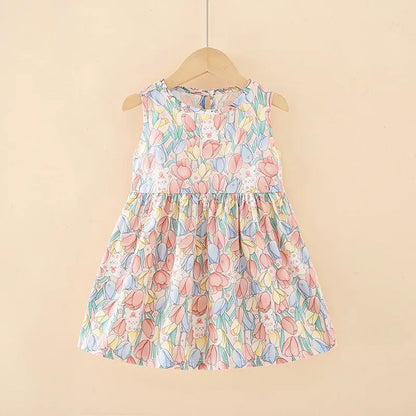 Trendy Kids Apparel Kids Clothing Girls' Cotton Summer Sleeveless Flower Dress