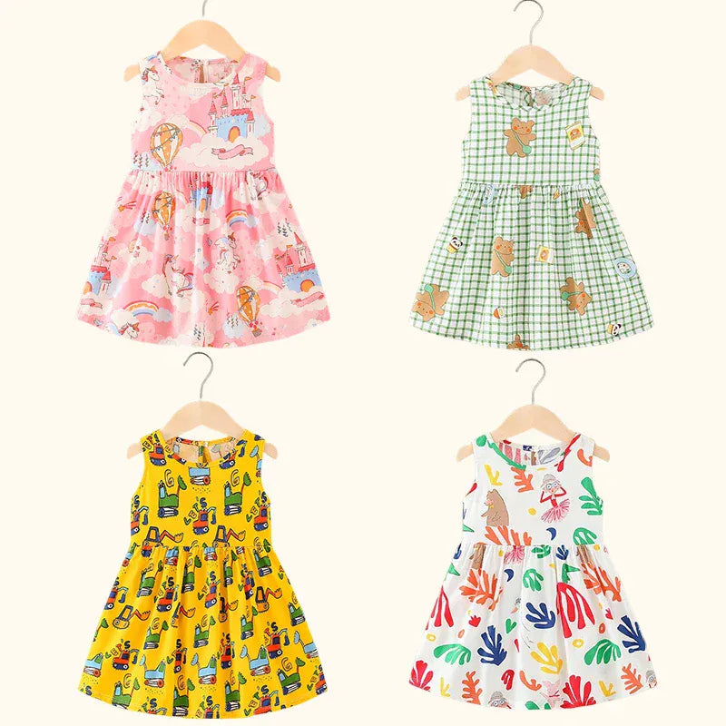 Trendy Kids Apparel Kids Clothing Girls' Cotton Summer Sleeveless Flower Dress
