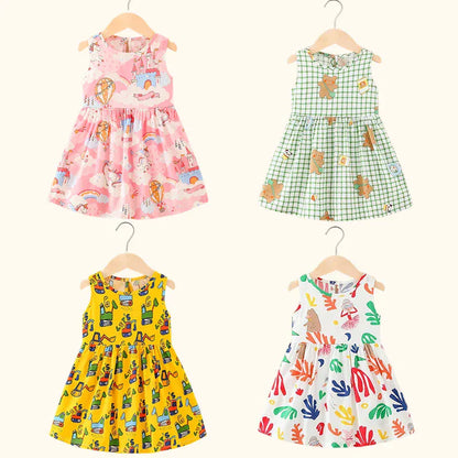 Trendy Kids Apparel Kids Clothing Girls' Cotton Summer Sleeveless Flower Dress