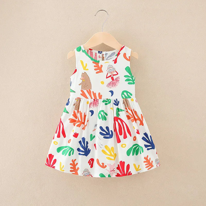 Trendy Kids Apparel Kids Clothing Girls' Cotton Summer Sleeveless Flower Dress