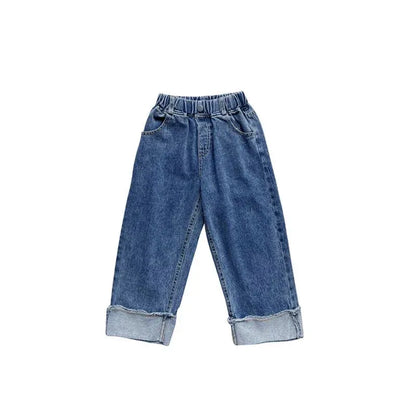Trendy Kids Apparel Kids Clothing Girls Crimped Wide Leg Loose Denim Pants