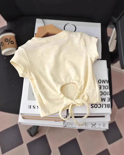 Trendy Kids Apparel Kids Clothing Girls' Cute Heart Print Short Sleeve Drawstring T-Shirt