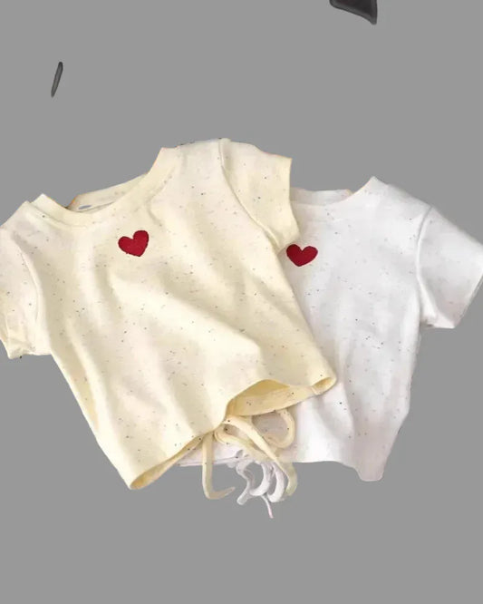 Trendy Kids Apparel Kids Clothing Girls' Cute Heart Print Short Sleeve Drawstring T-Shirt