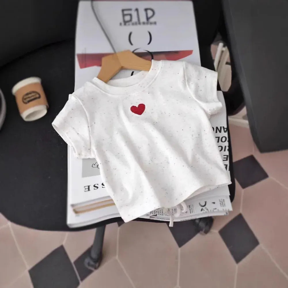 Trendy Kids Apparel Kids Clothing Girls' Cute Heart Print Short Sleeve Drawstring T-Shirt