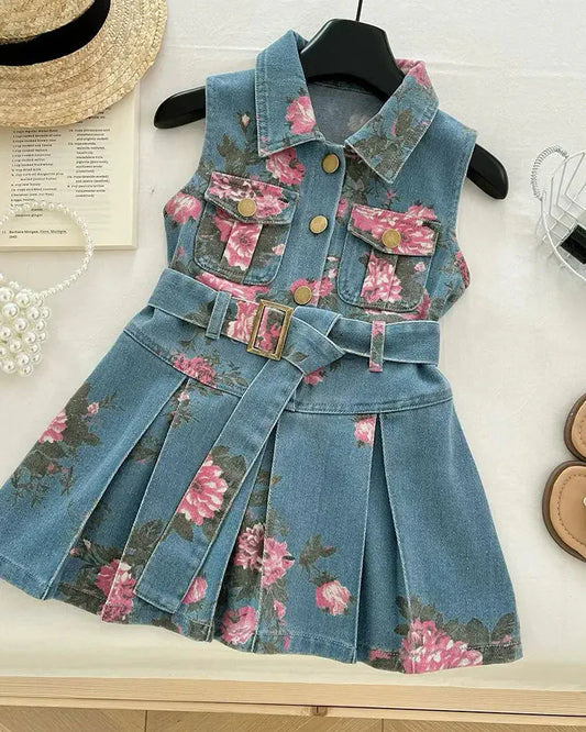 Trendy Kids Apparel Kids Clothing Girls Denim Belt Dress