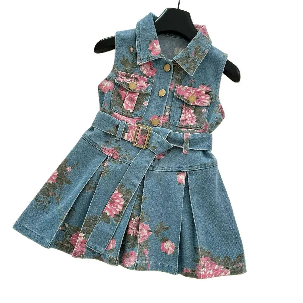 Trendy Kids Apparel Kids Clothing Girls Denim Belt Dress