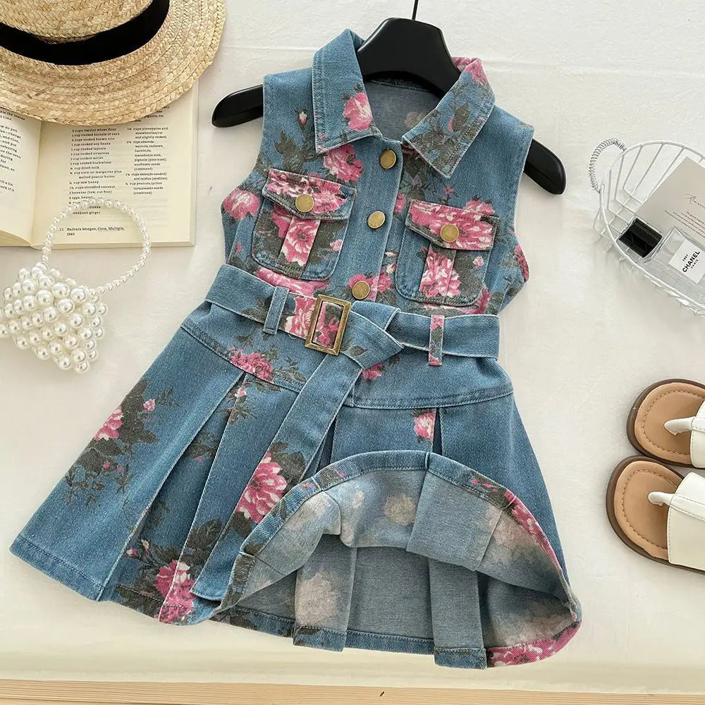 Trendy Kids Apparel Kids Clothing Girls Denim Belt Dress