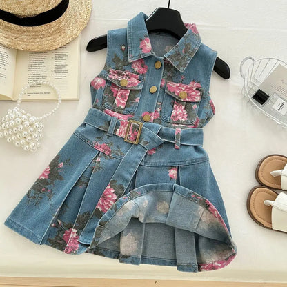 Trendy Kids Apparel Kids Clothing Girls Denim Belt Dress