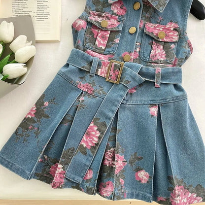Trendy Kids Apparel Kids Clothing Girls Denim Belt Dress