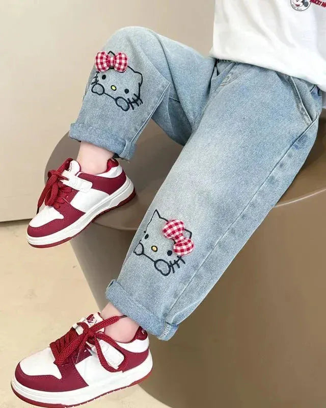 Trendy Kids Apparel Kids Clothing Girls Denim Pants Cartoon Hello Kitty