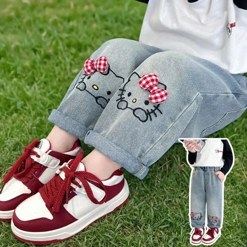 Trendy Kids Apparel Kids Clothing Girls Denim Pants Cartoon Hello Kitty