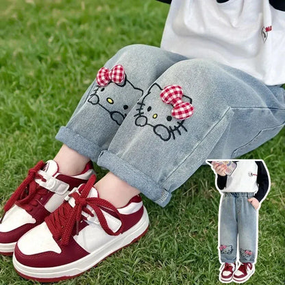 Trendy Kids Apparel Kids Clothing Girls Denim Pants Cartoon Hello Kitty
