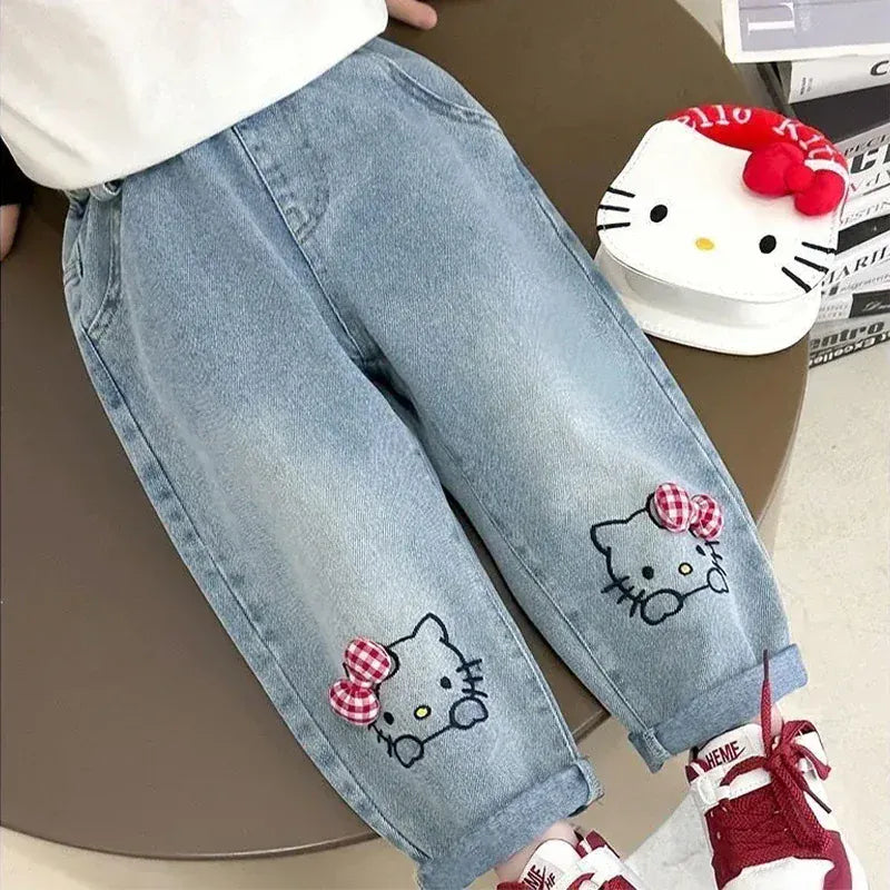Trendy Kids Apparel Kids Clothing Girls Denim Pants Cartoon Hello Kitty