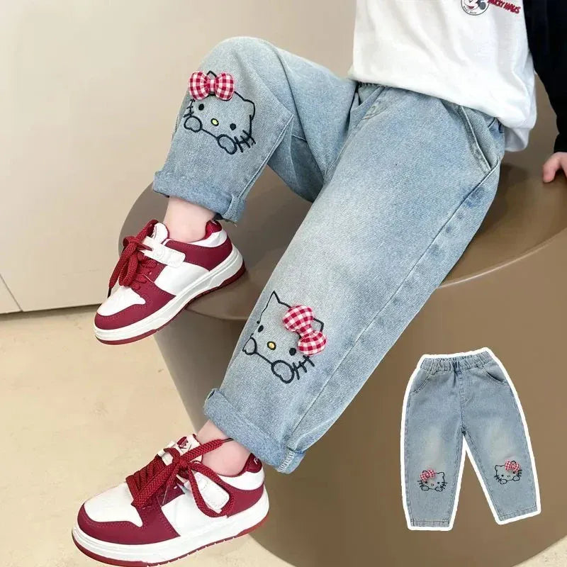Trendy Kids Apparel Kids Clothing Girls Denim Pants Cartoon Hello Kitty