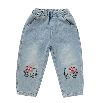 Trendy Kids Apparel Kids Clothing Girls Denim Pants Cartoon Hello Kitty