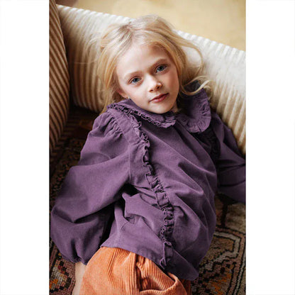 Trendy Kids Apparel Kids Clothing Girls Doll Lapel Collar Corduroy Blouse 100% Cotton