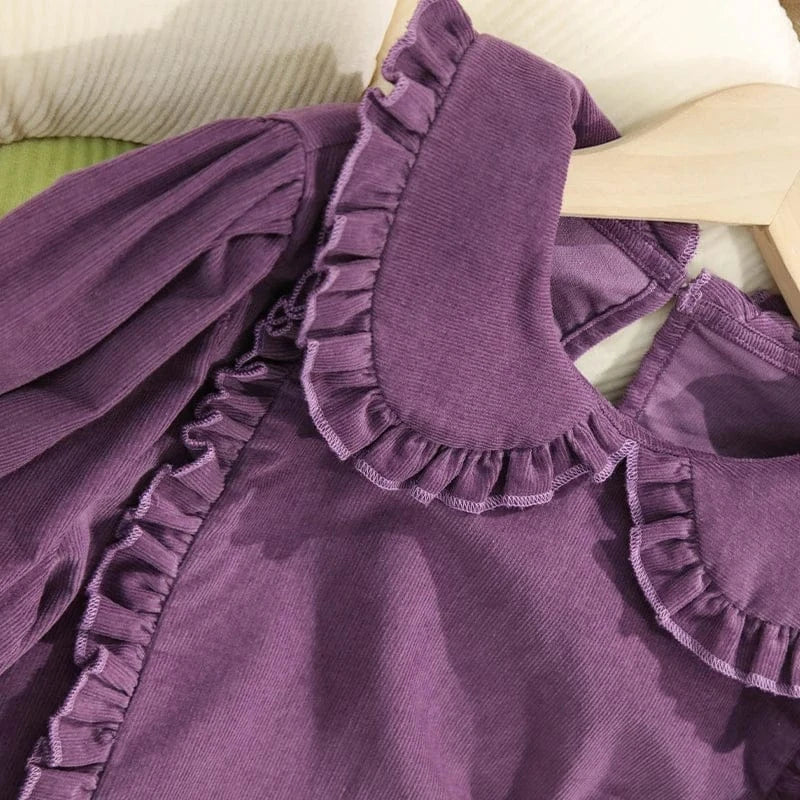 Trendy Kids Apparel Kids Clothing Girls Doll Lapel Collar Corduroy Blouse 100% Cotton