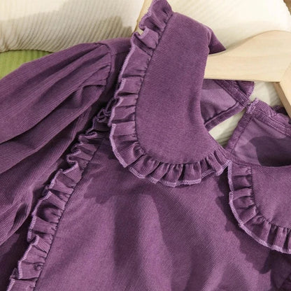 Trendy Kids Apparel Kids Clothing Girls Doll Lapel Collar Corduroy Blouse 100% Cotton