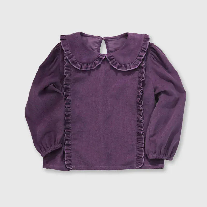 Trendy Kids Apparel Kids Clothing Girls Doll Lapel Collar Corduroy Blouse 100% Cotton