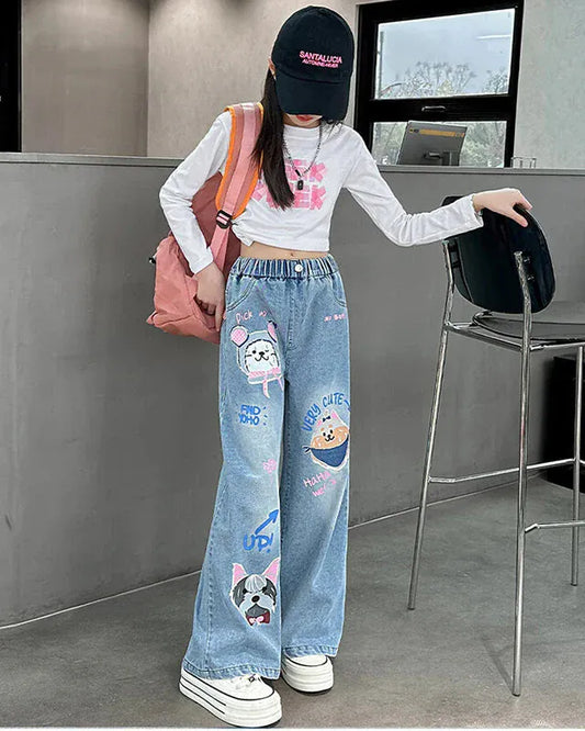 Trendy Kids Apparel Kids Clothing Girls Graffiti Street Style Long Pants