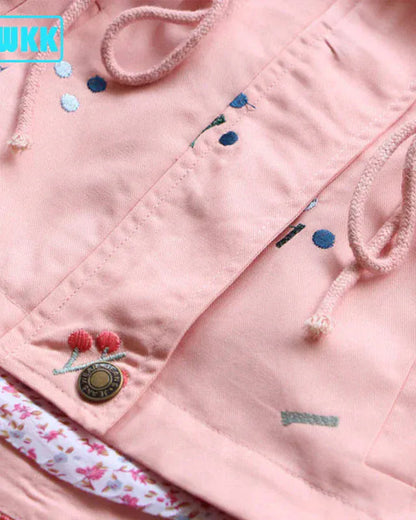 Trendy Kids Apparel Kids Clothing Girls' Hooded Flower Embroidery Windbreaker Jacket