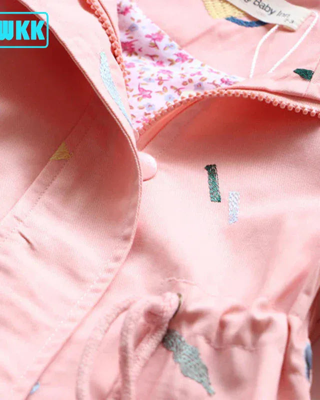 Trendy Kids Apparel Kids Clothing Girls' Hooded Flower Embroidery Windbreaker Jacket