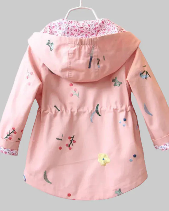Trendy Kids Apparel Kids Clothing Girls' Hooded Flower Embroidery Windbreaker Jacket