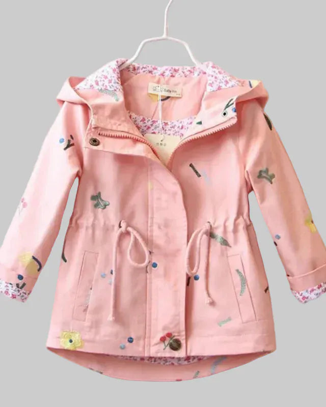Trendy Kids Apparel Kids Clothing Girls' Hooded Flower Embroidery Windbreaker Jacket