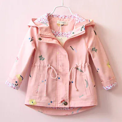 Trendy Kids Apparel Kids Clothing Girls' Hooded Flower Embroidery Windbreaker Jacket