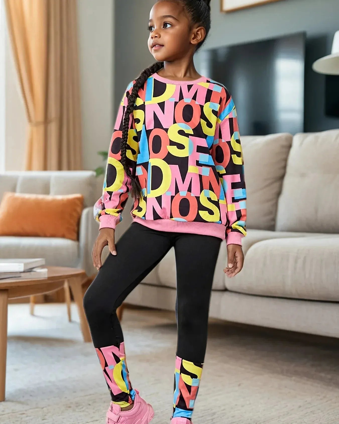 Trendy Kids Apparel Kids Clothing Girls' Letter Print Sweatshirt & Leggings Set