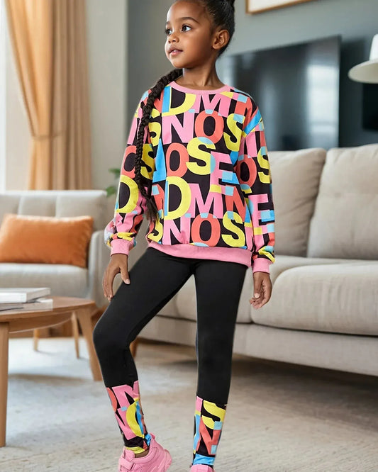 Trendy Kids Apparel Kids Clothing Girls' Letter Print Sweatshirt & Leggings Set