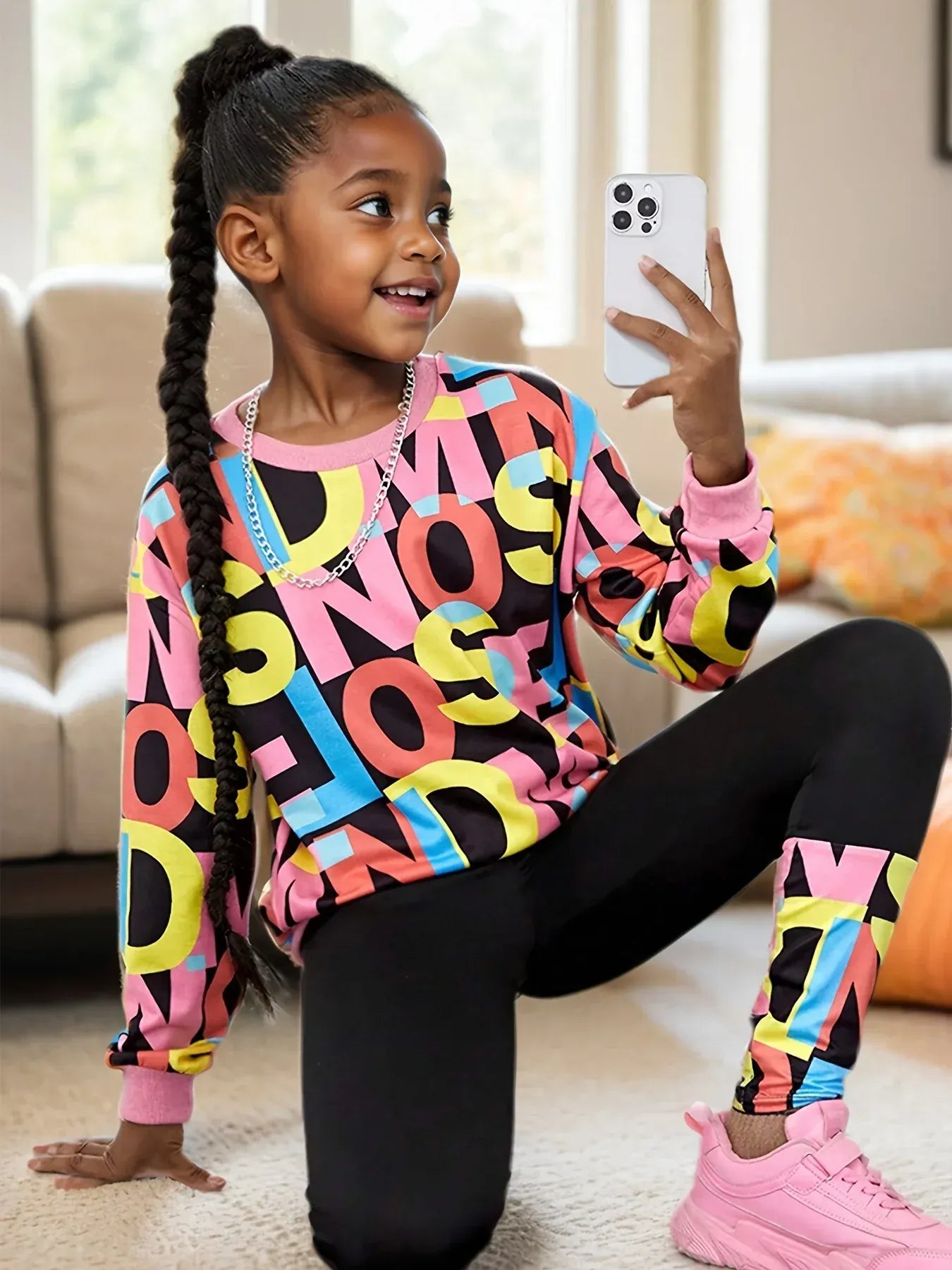 Trendy Kids Apparel Kids Clothing Girls' Letter Print Sweatshirt & Leggings Set
